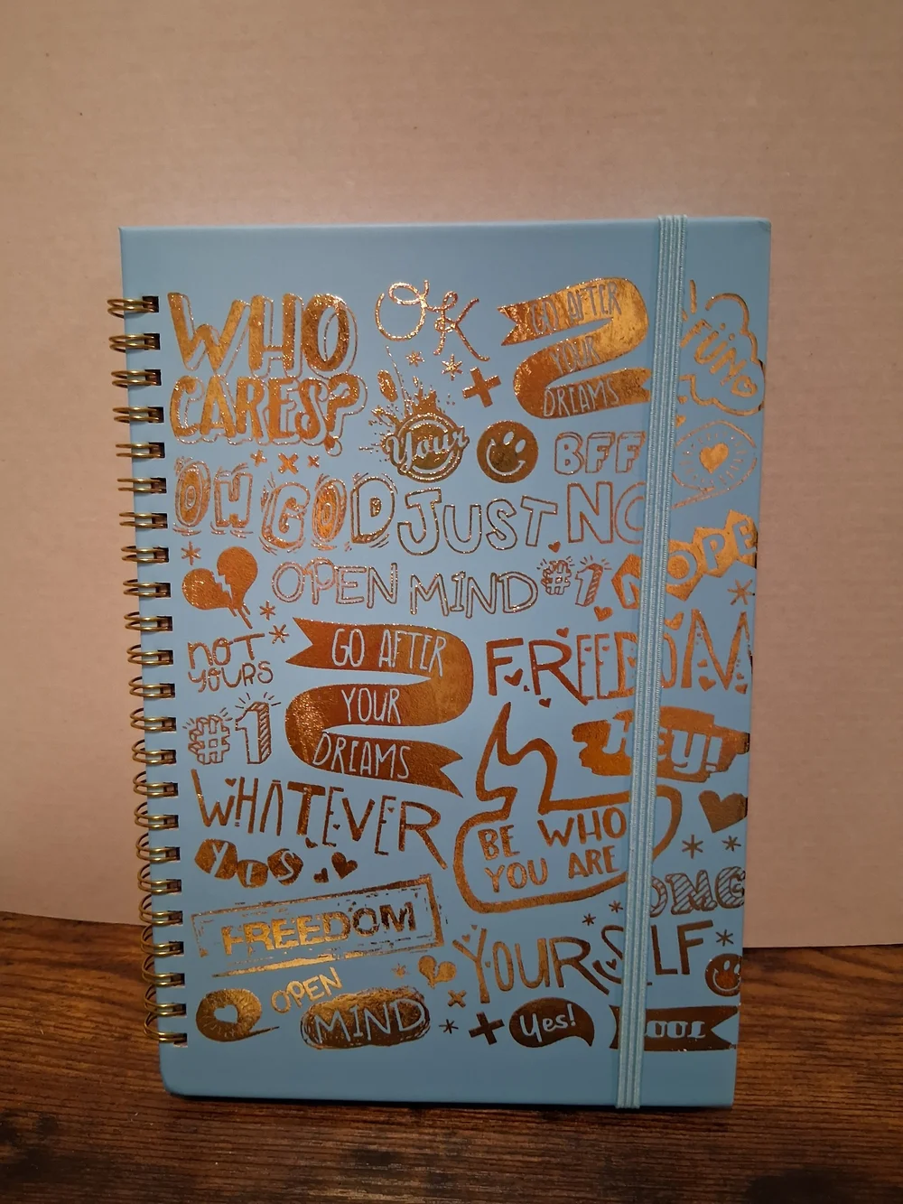 Blue Spiral Notebook with Gold Foil Typography - Brand Notebook